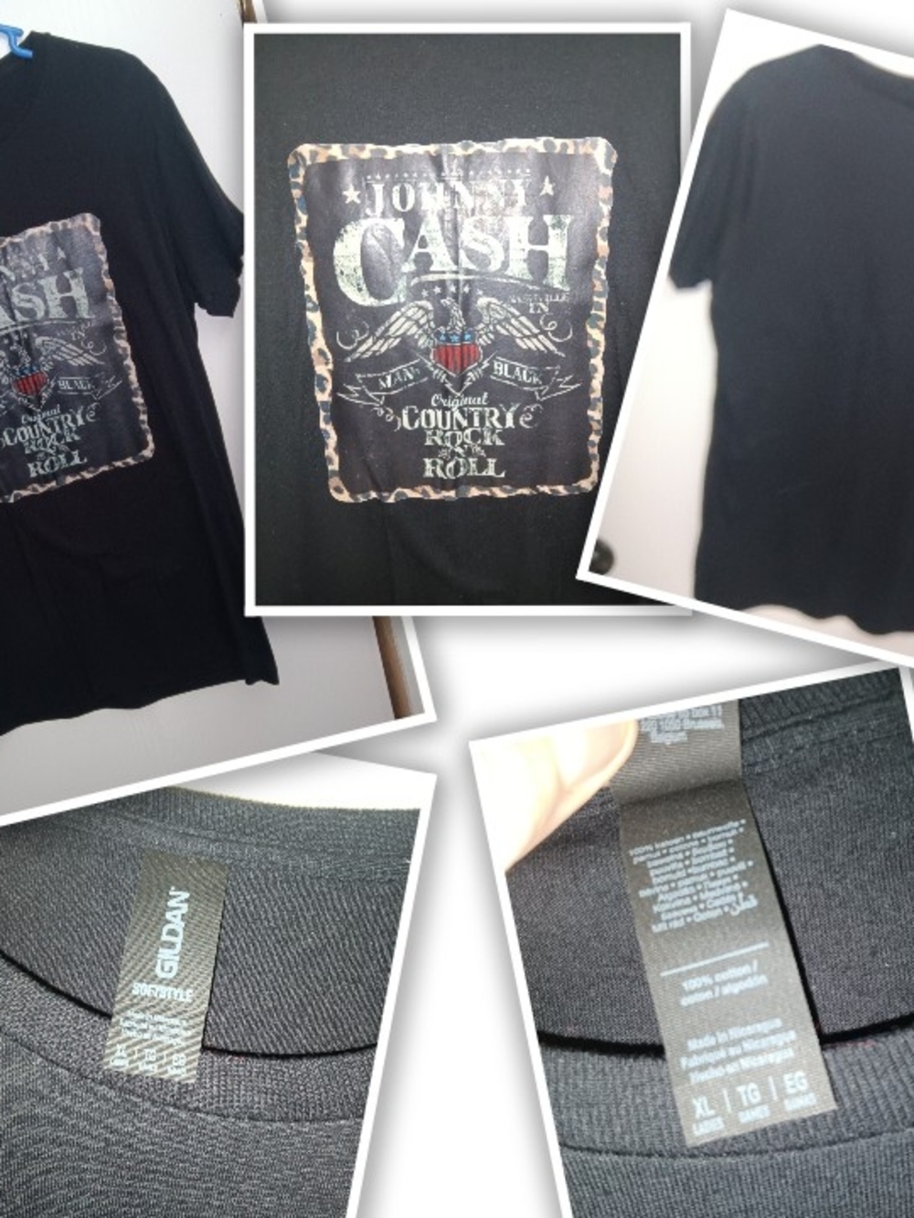 Gildan Black John Cash Graphic Tee with Red and White Accents